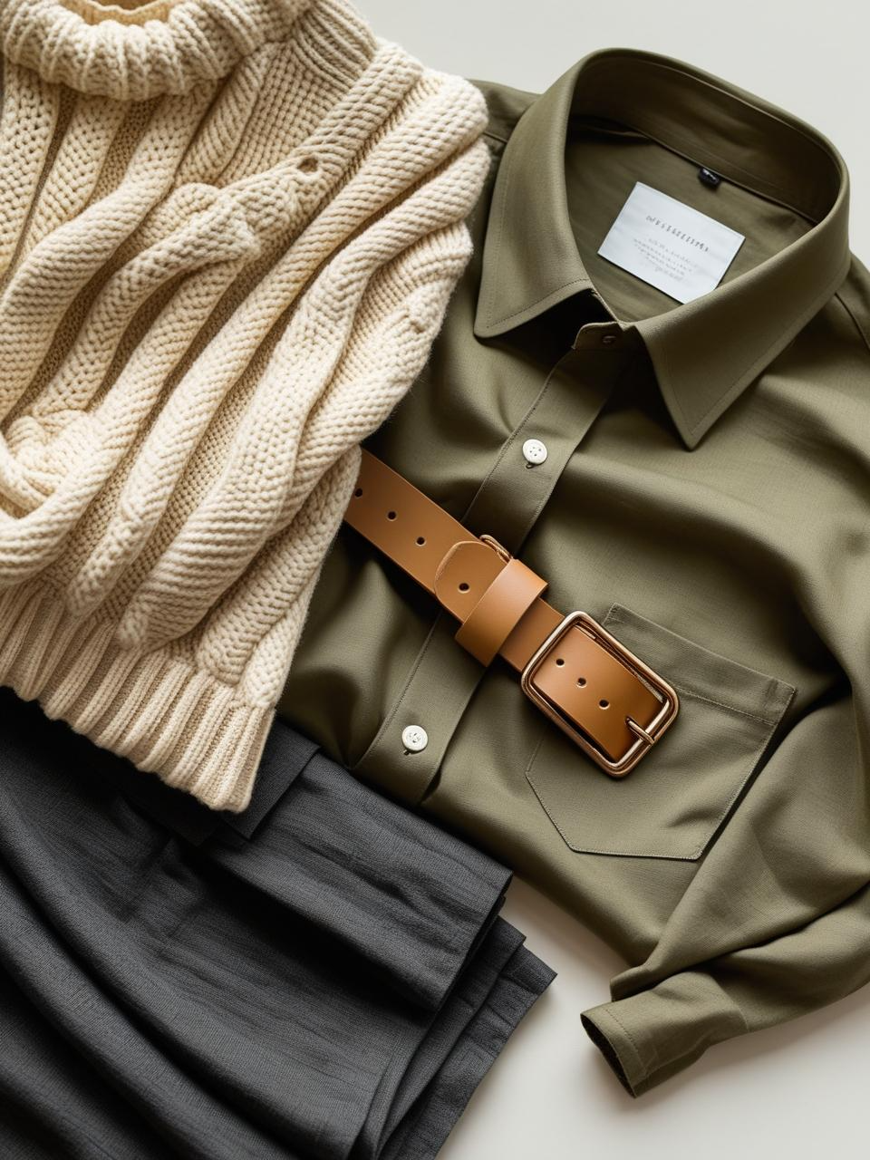 Layered textured fabrics like knits, leather, and linen, showing how effortless chic ideas use fabric to create style without labels.