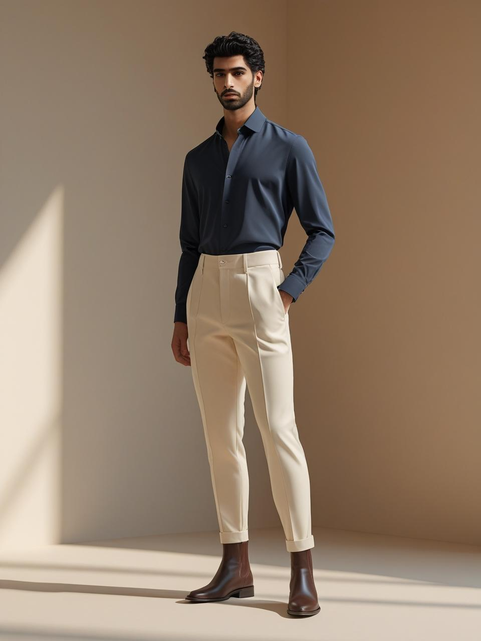 Tailored neutral outfit with perfect fit, illustrating how effortless chic ideas focus on shape over brand names.
