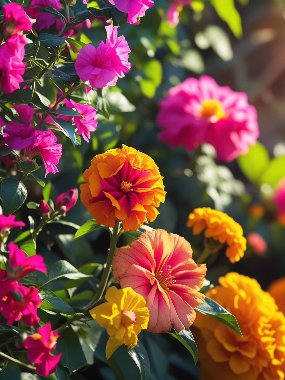 Close-up of heat-loving summer flowers glowing in full sunlight, perfect for bold summer phone wallpapers.
