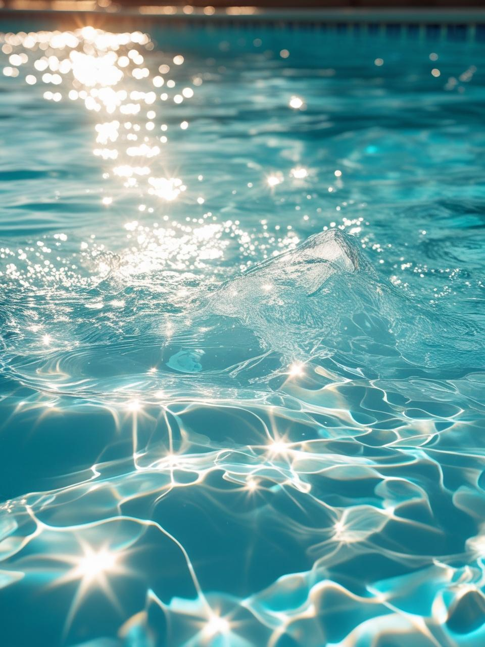 Close-up of sunlit pool water creating bright ripple patterns, ideal for refreshing summer phone wallpapers.