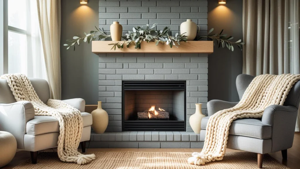 Gray Brick Fireplace