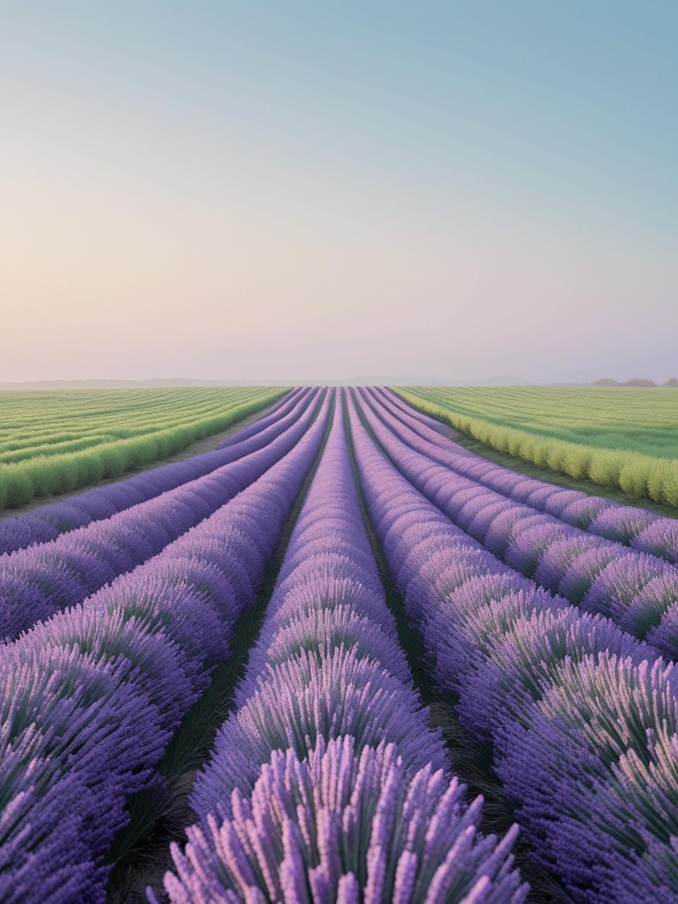 Minimal lavender field wallpaper for spring with soft purple tones and calm sky.