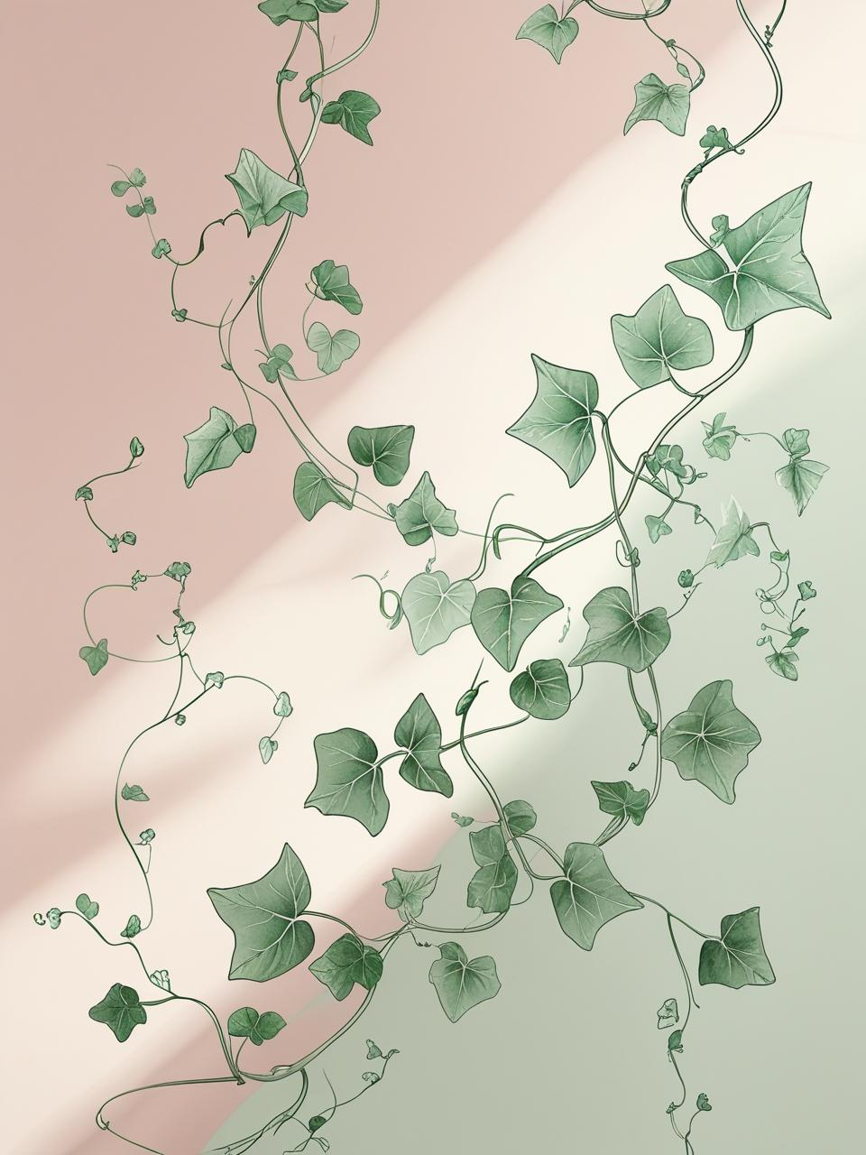 Minimal spring phone wallpaper with delicate green vines on a soft background.