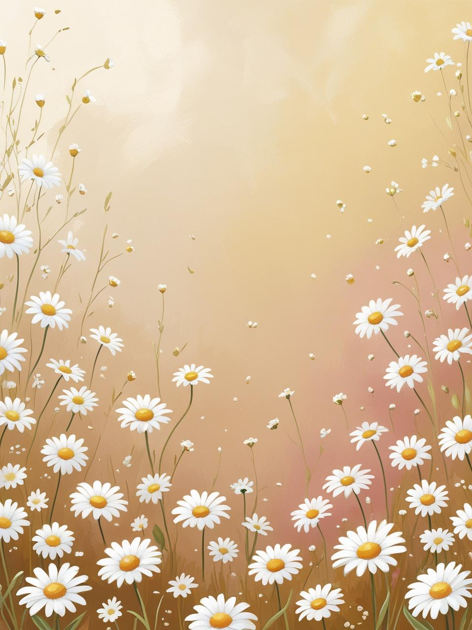Minimal spring wallpaper with tiny white daisies on soft beige and blush backgrounds, bringing cheerful seasonal charm.