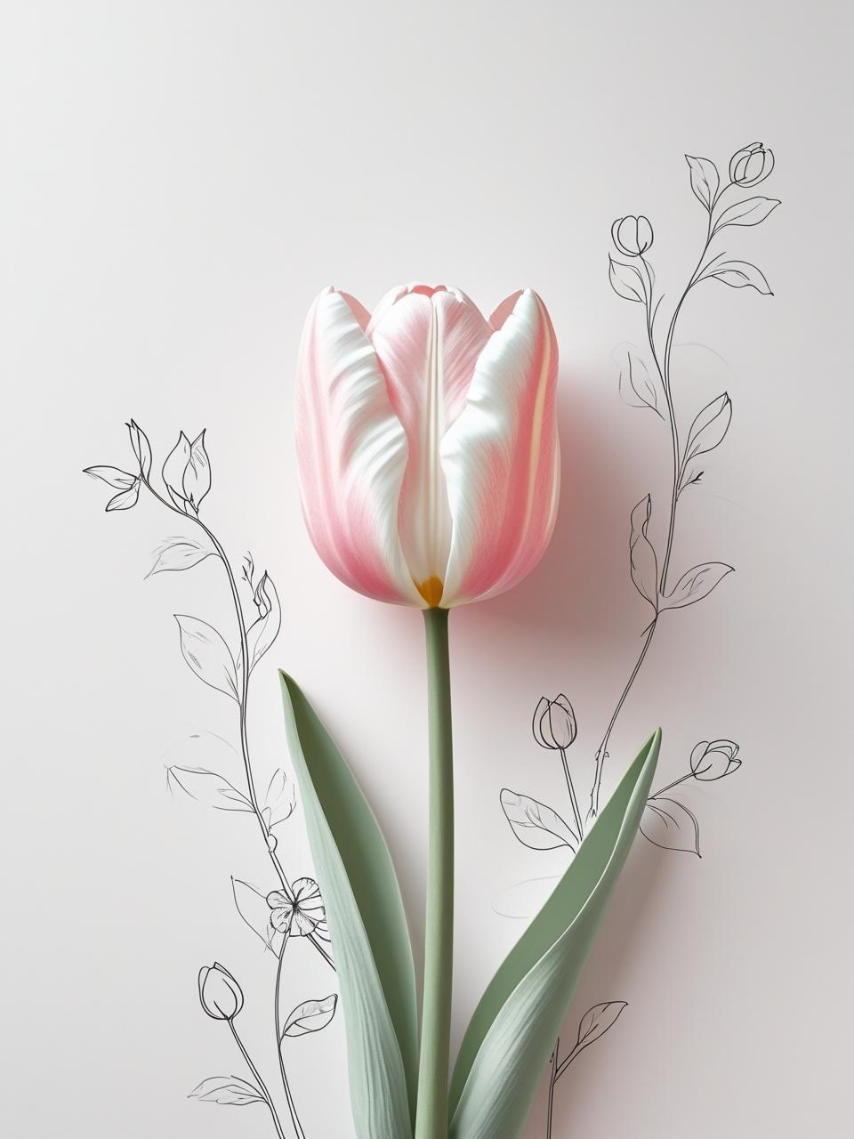 Minimal spring wallpaper with a single tulip or line-drawn flower on a clean background, offering a soft seasonal aesthetic.