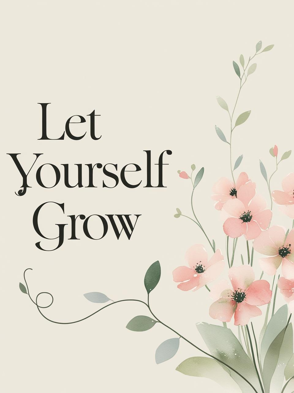 Minimalist spring wallpaper with inspirational quote and soft floral accents.