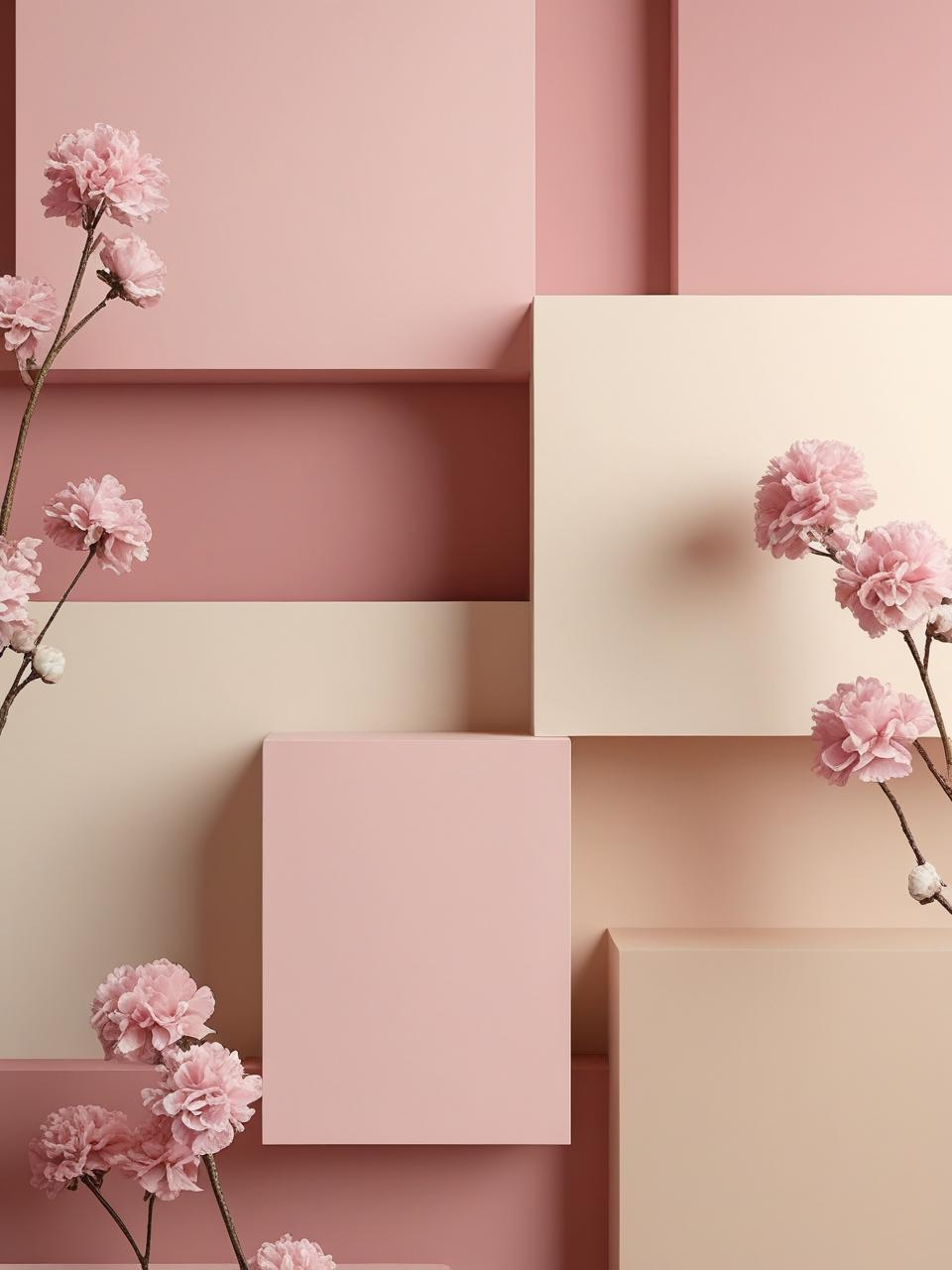 Soft spring wallpaper with blush, cream, and nude color blocks for a calm, minimalist feel.