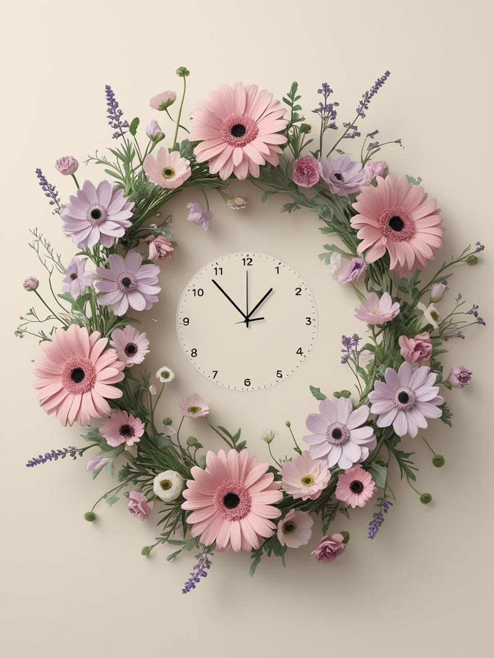 Spring floral wreath lock screen wallpaper designed to wrap gently around the clock display.