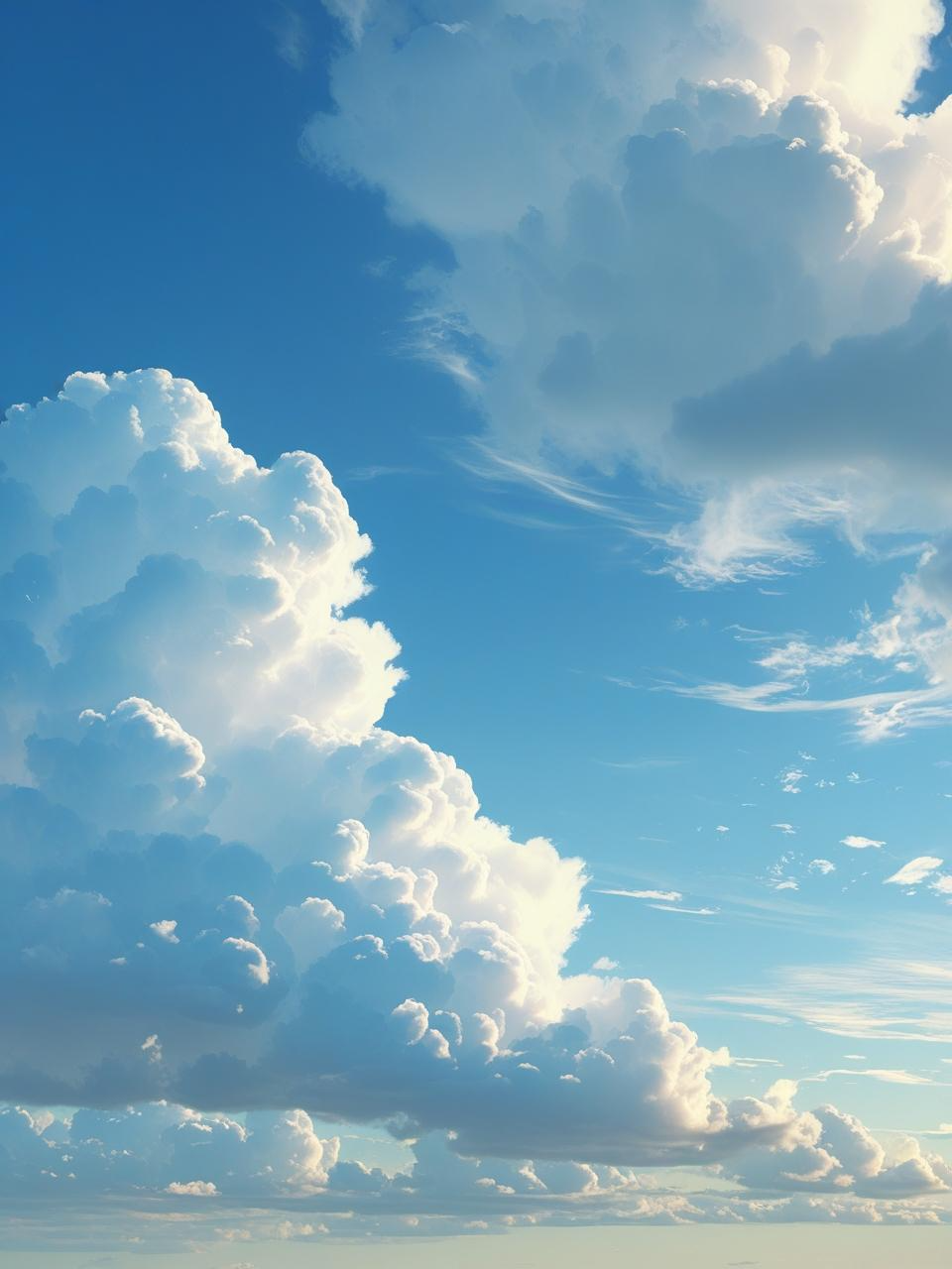 Spring wallpaper with clear blue sky and fluffy white clouds, offering a calm and refreshing seasonal background for phones.