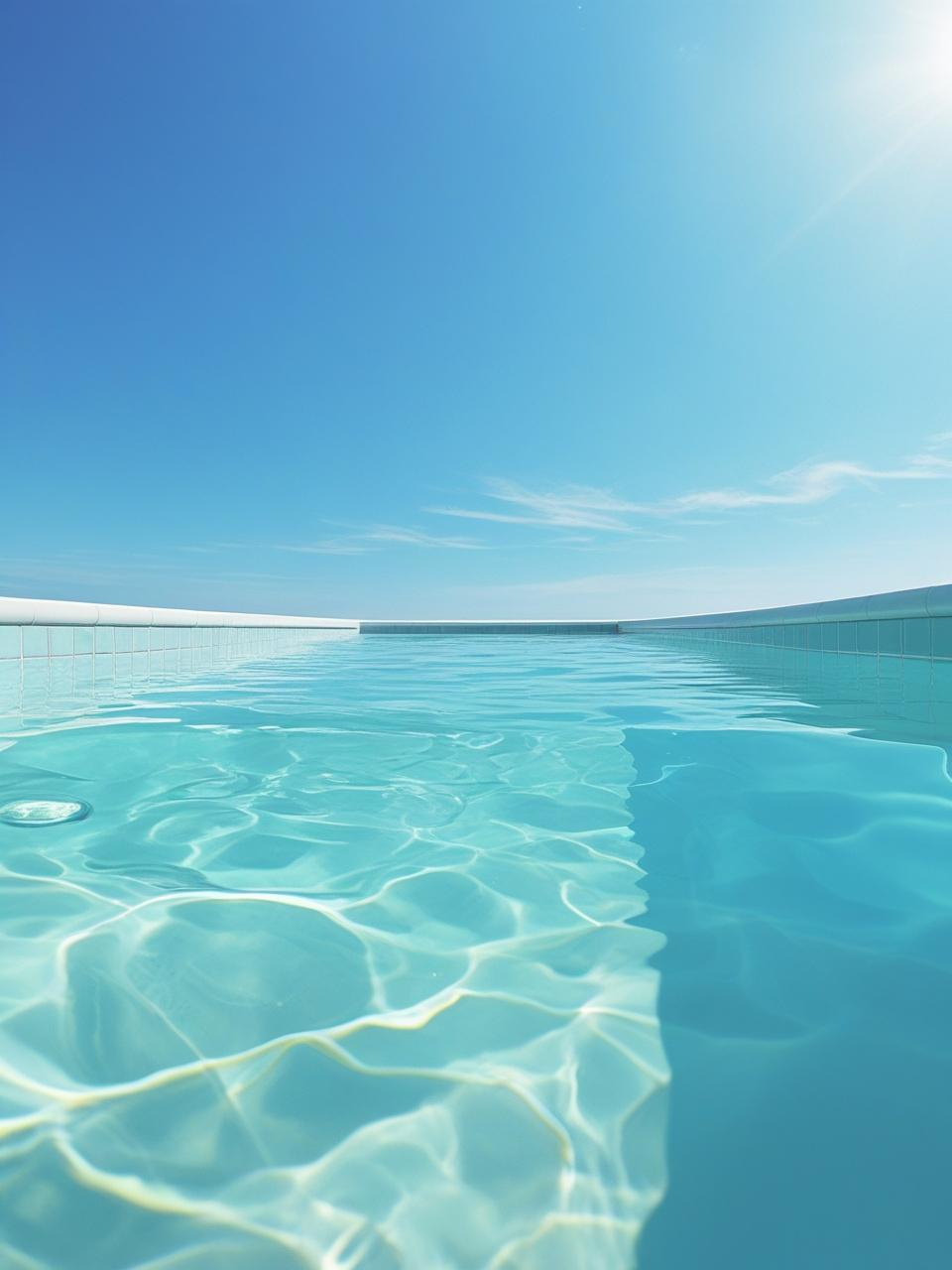 View from a pool looking up at a clear blue summer sky, perfect for peaceful summer phone wallpapers.