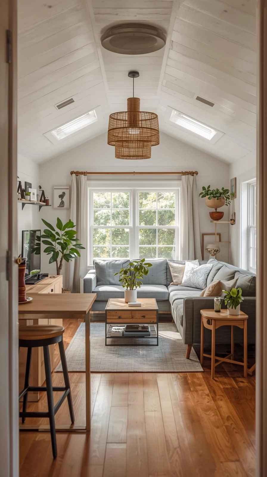 Modern 1 bedroom granny flat plan featuring large corner windows for daylight and cross ventilation.